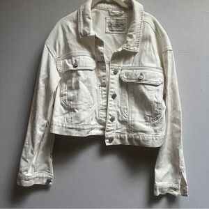 Ashley Vintage Charm Cropped White Denim Jacket 100% Cotton Size L